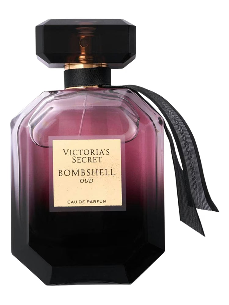 Victoria's Secret Bombshell Oud perfume bottle on a white background