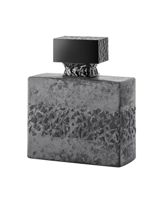 Dark gray textured bottle with black cap on a white background