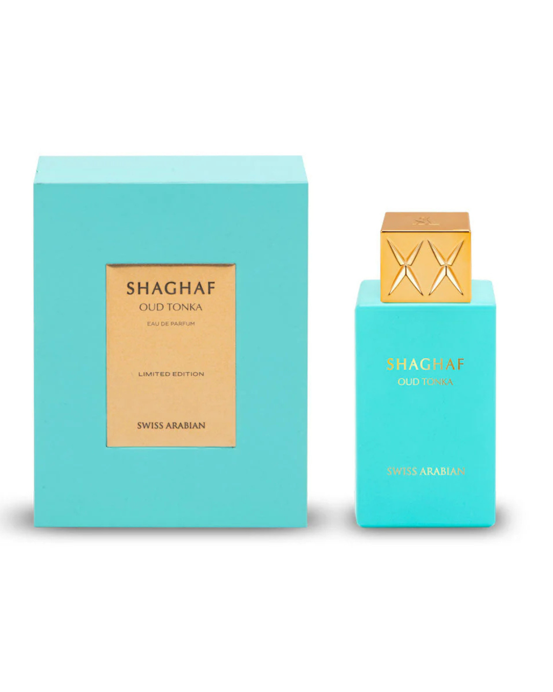 Shaghaf Old Tonka perfume bottle and packaging on a white background