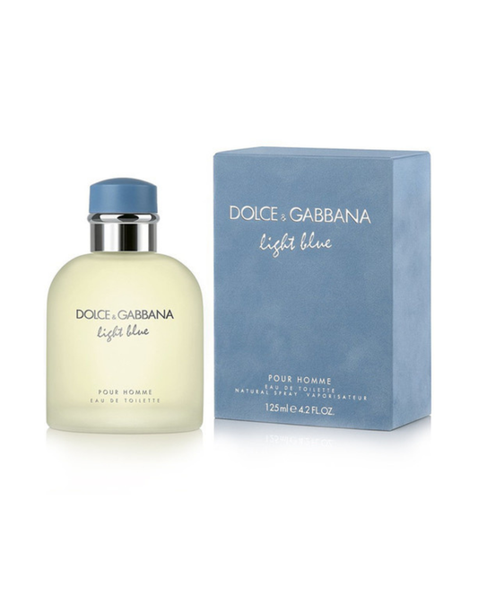 Dolce & Gabbana Light Blue perfume bottle and packaging on a white background