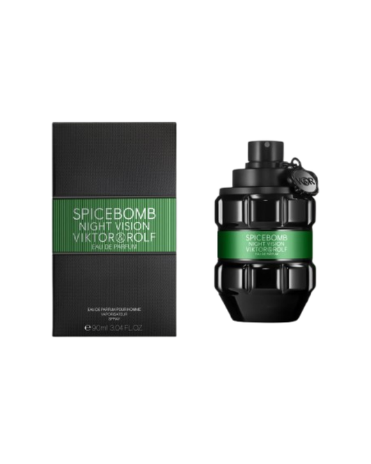Viktor & Rolf Spicebomb Night Vision perfume bottle and packaging on a white background