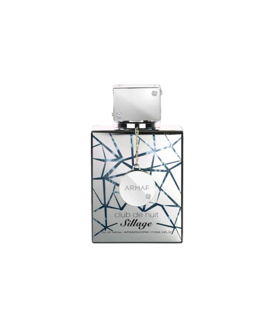 Perfume bottle with geometric design on a white background
