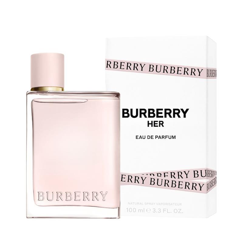 Burberry Her Eau de Parfum bottle and packaging on a white background