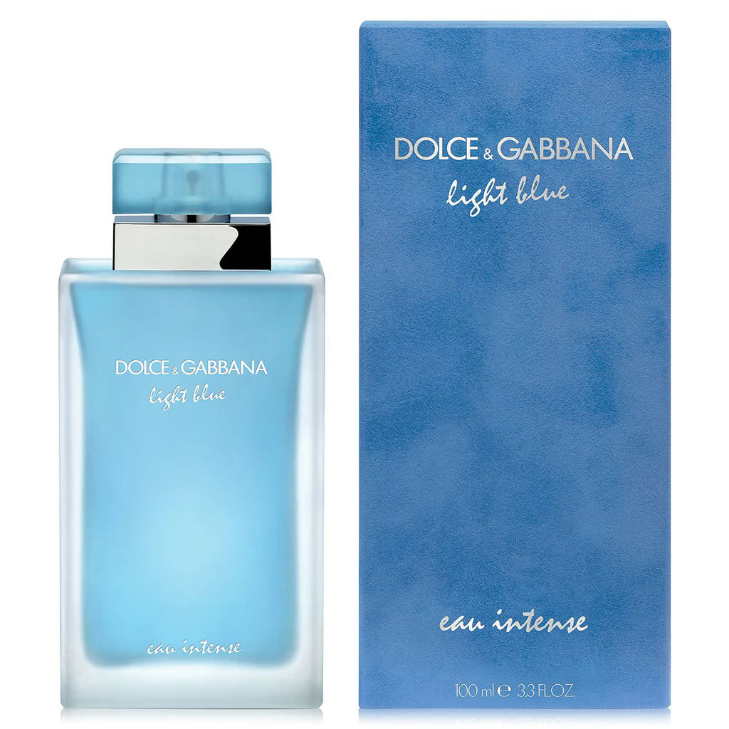 Dolce & Gabbana Light Blue Eau Intense perfume bottle and packaging on a white background
