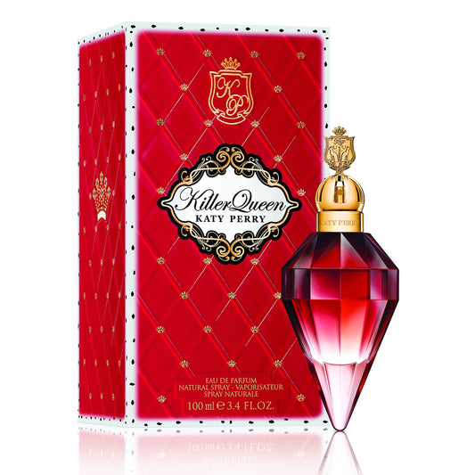 Katy Perry Killer Queen perfume bottle and packaging on a white background