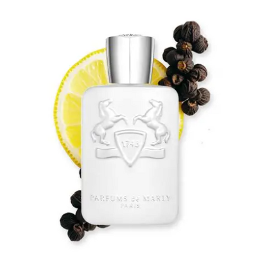White perfume bottle with silver cap on a white background