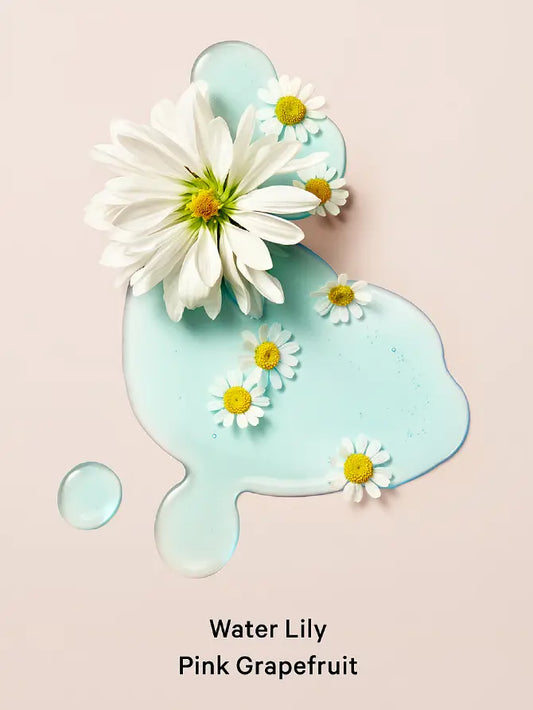 Decorative soap with water lily and pink grapefruit scents on a light pink background